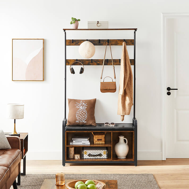 Coat Rack with Padded Shoe Bench