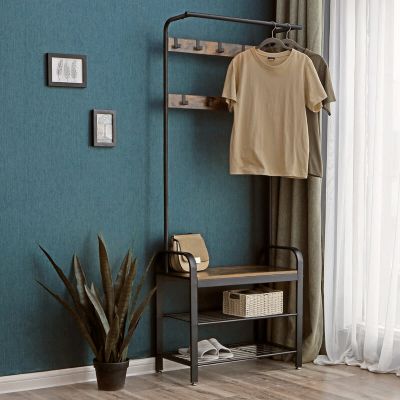 Entryway coat rack with shoe storage