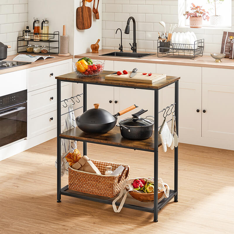 Industrial Kitchen Island with Hooks