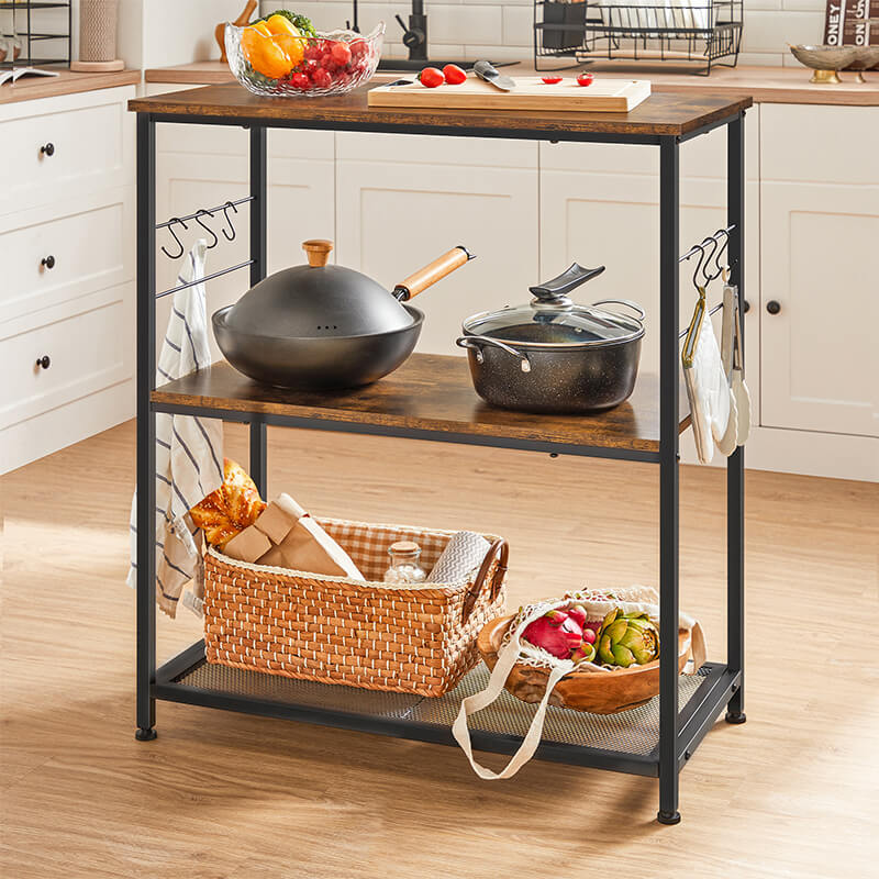 Dropship Kitchen Island With 3 Shelves, 47.2 Inches Kitchen Shelf With  Large Worktop, Stable Steel Structure, Industrial, Easy To Assemble, Rustic  Brown And Black, 47.2'' X 23.6''w X 35.4''h to Sell Online