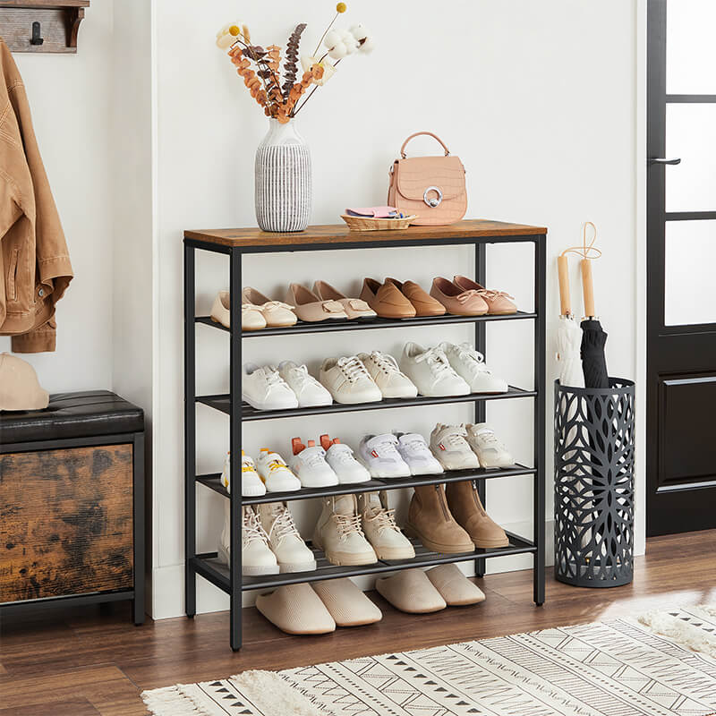 VASAGLE 5-Tier Shoe Rack Organizer, Entryway, Rustic Brown