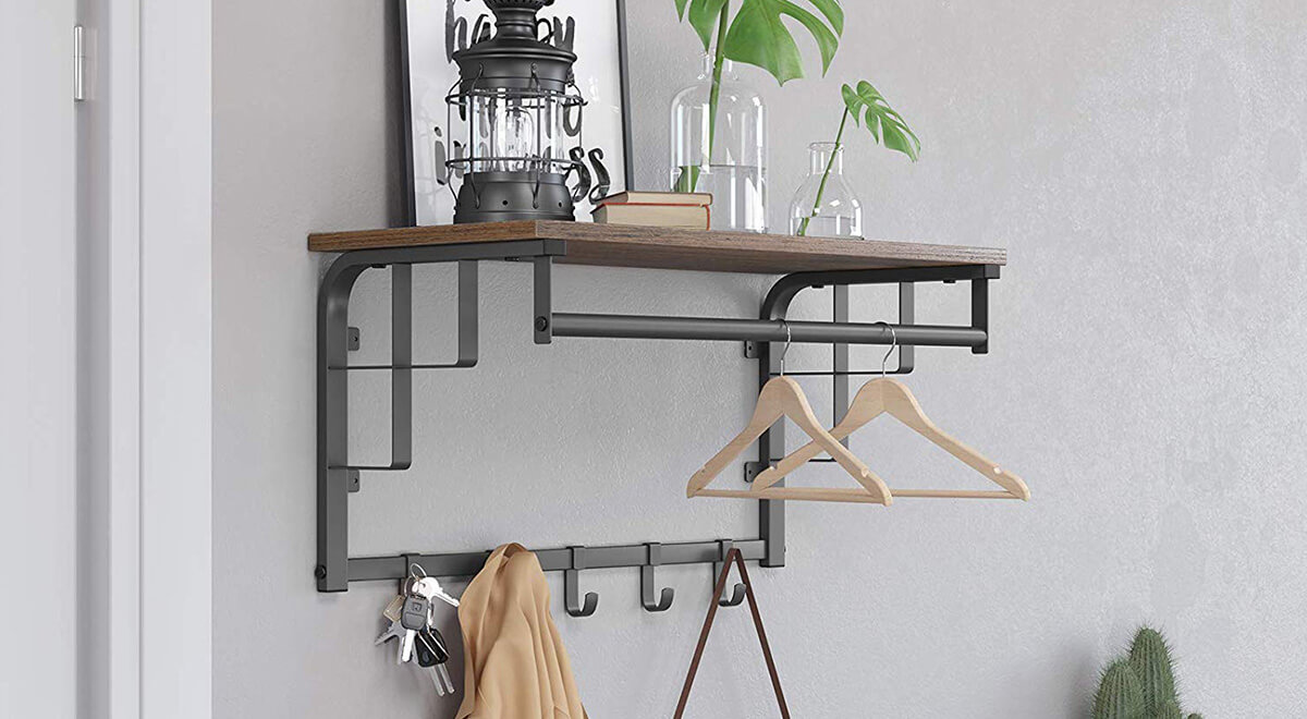 Light Grey Hanging Shelf Coat Rack