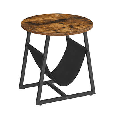 Round Side Table with Storage Pocket