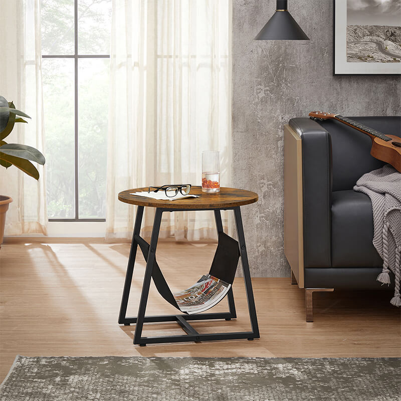 Round Side Table with Storage Pocket