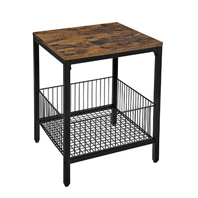 Side Table with Wire Basket