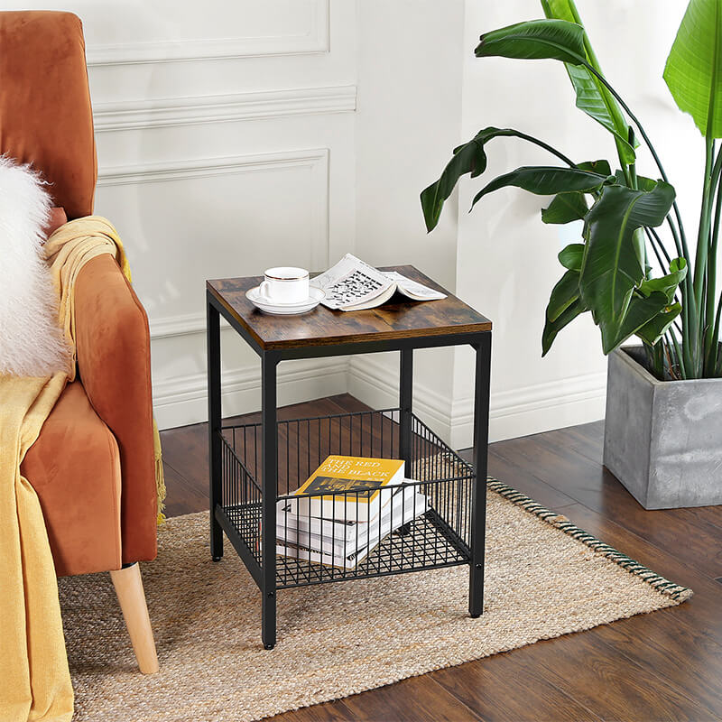 Side Table with Wire Basket