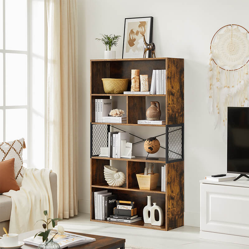 Industrial Bookcase with Metal Frame