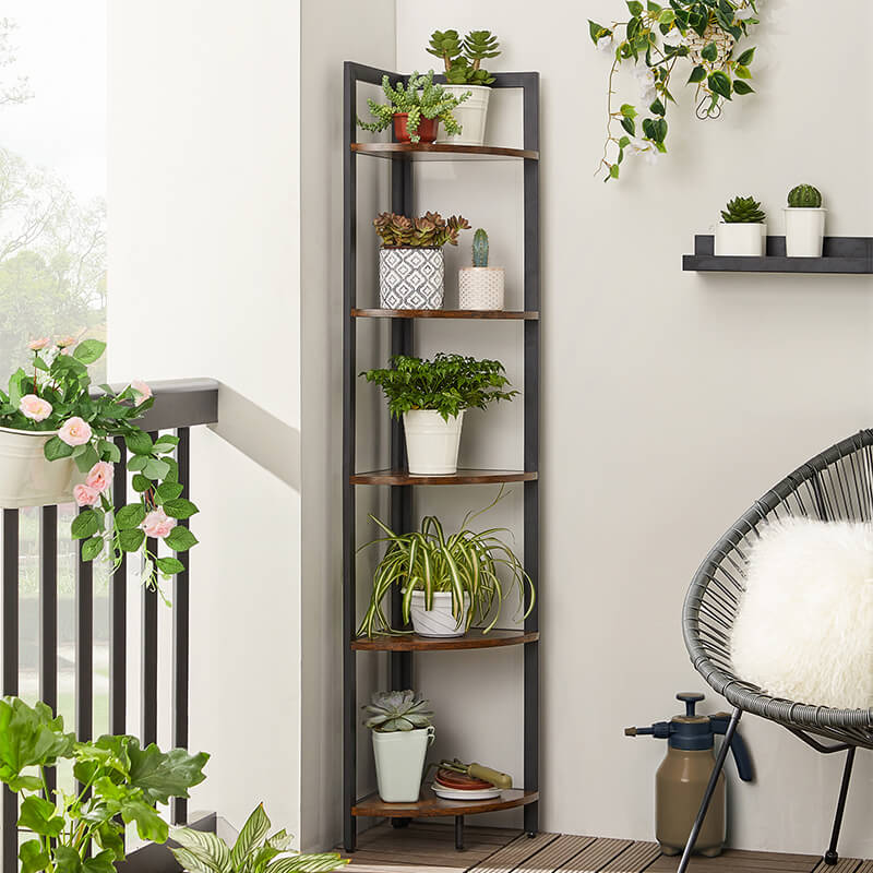 Brown Industrial 5 Tier Corner Shelf, Corner Storage Rack Indoor