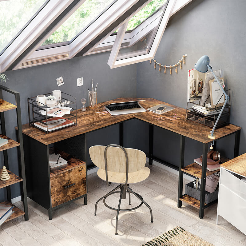 L-shaped Desk with Shelves