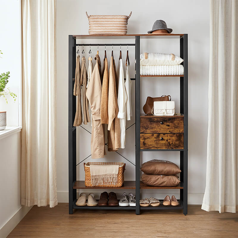 Open Closet with Shelves & Drawers