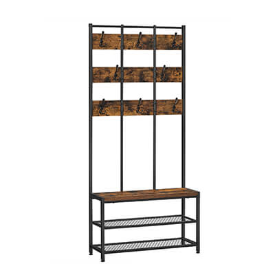 Industrial Coat Rack with Bench