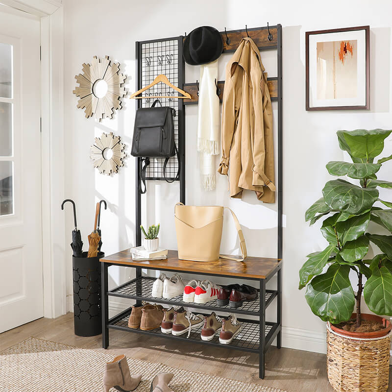 Coat Stand with Grids Panel