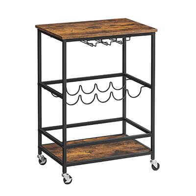 Industrial Bar Cart with Bottle Holder