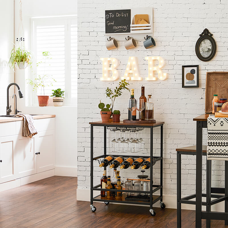 Industrial Bar Cart with Bottle Holder