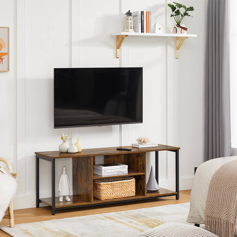 Industrial TV Bench with Shelves